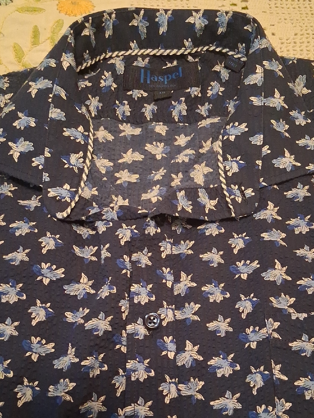 Haspel Seersucker Navy Floral Long Sleeve Button-Down Shirt